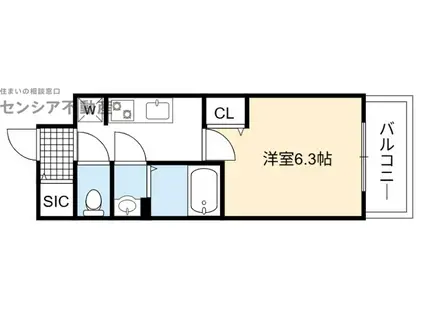 プレサンス森ノ宮 THEゲート(1K/4階)の間取り写真