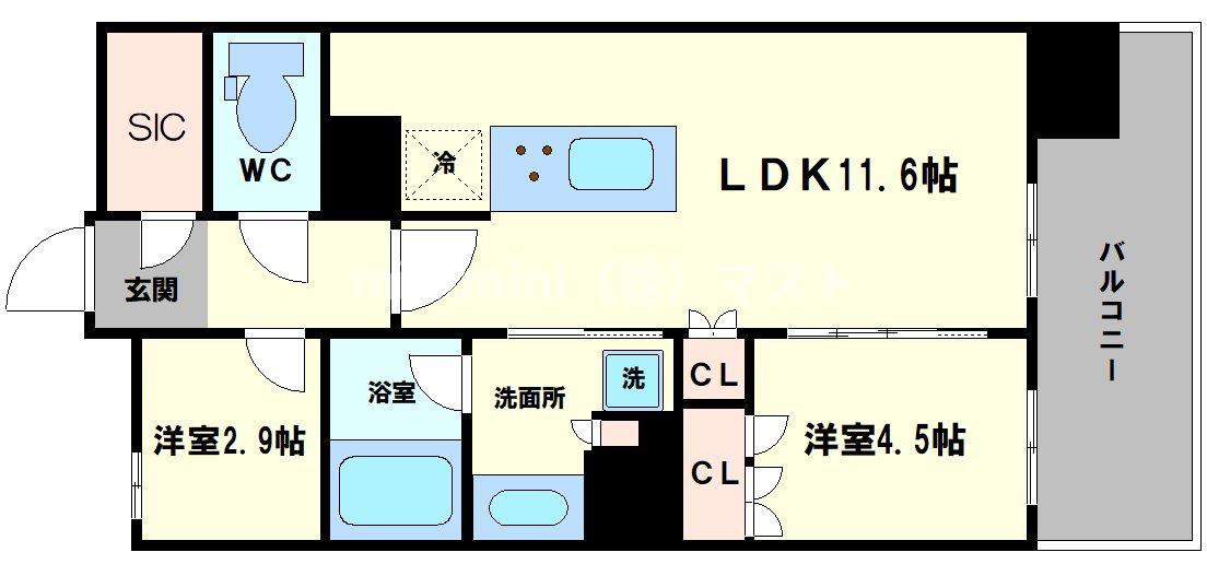 富士林プラザ15番館(2LDK/8階)の間取り写真