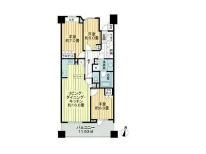 グランフォート用賀(3LDK/9階)の間取り写真