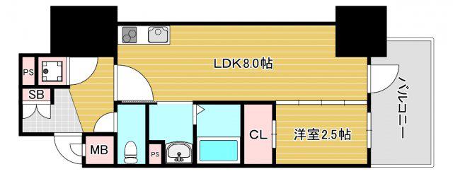 エスリードレジデンス本町パークフロント(1LDK/15階)の間取り写真