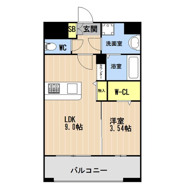 LIBTH旭橋III(1LDK/9階)の間取り写真