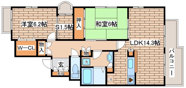 パーク・ノヴァ西岡本(2SLDK/2階)の間取り写真