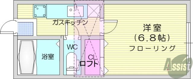 ホワイトキャッスル宮千代ビレジC棟(1K/2階)の間取り写真