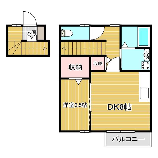 コンフォート新野辺(1DK/2階)の間取り写真