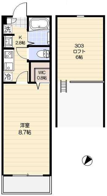 ブラン ノワール(1K/3階)の間取り写真