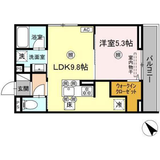 D-ROOM庚午中(1LDK/1階)の間取り写真