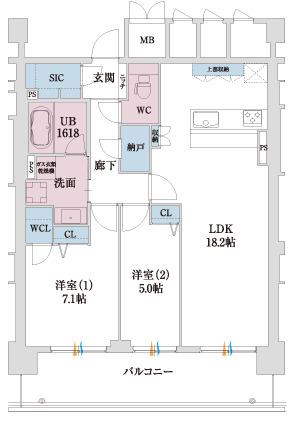 スプランディッド本町グラン(2LDK/19階)の間取り写真