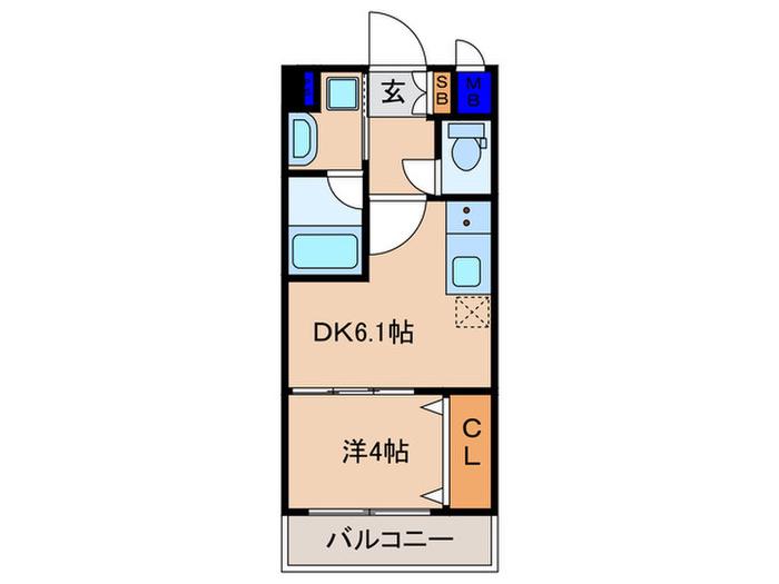 ベラジオ雅び烏丸十条II(1DK/9階)の間取り写真
