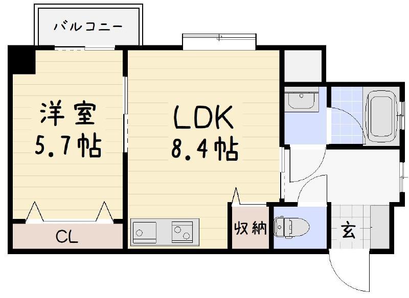 ウィングス砂津(1LDK/9階)の間取り写真