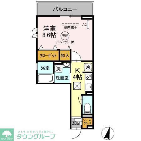 セジュール AOBA ボヌール(1K/2階)の間取り写真