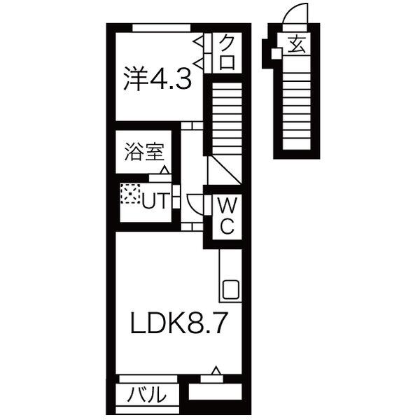 LUNEIIB棟(1LDK/2階)の間取り写真