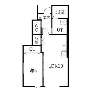 EQUUS C棟(1LDK/1階)の間取り写真