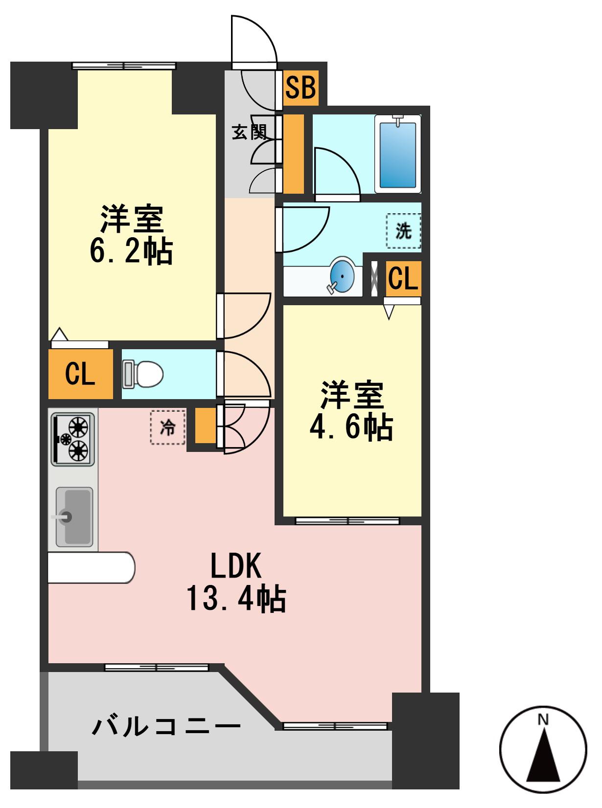 LANAI TOWN RENAISSANCE GRAND HIGHRI(2LDK/4階)の間取り写真