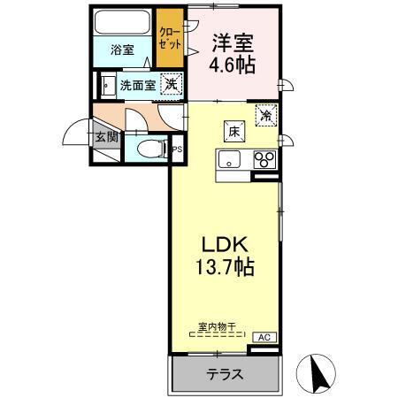 スカイハイ天神町(1LDK/1階)の間取り写真