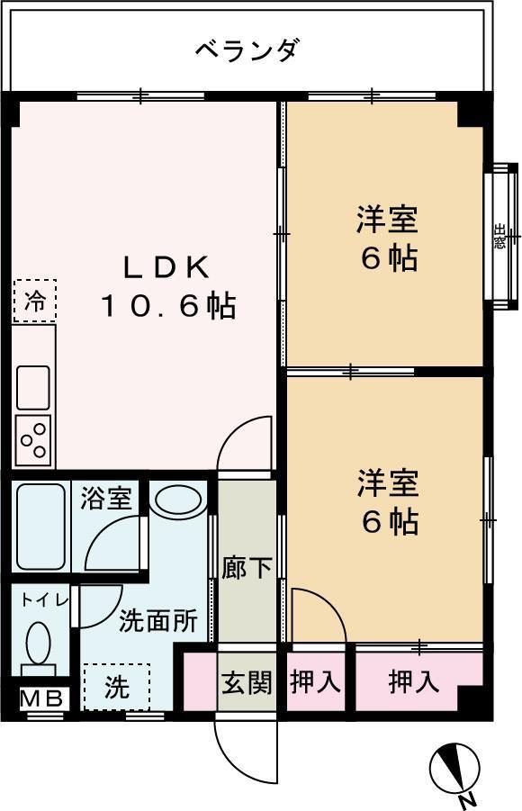 アルコ・ラ・カーサ 町坪(2LDK/3階)の間取り写真