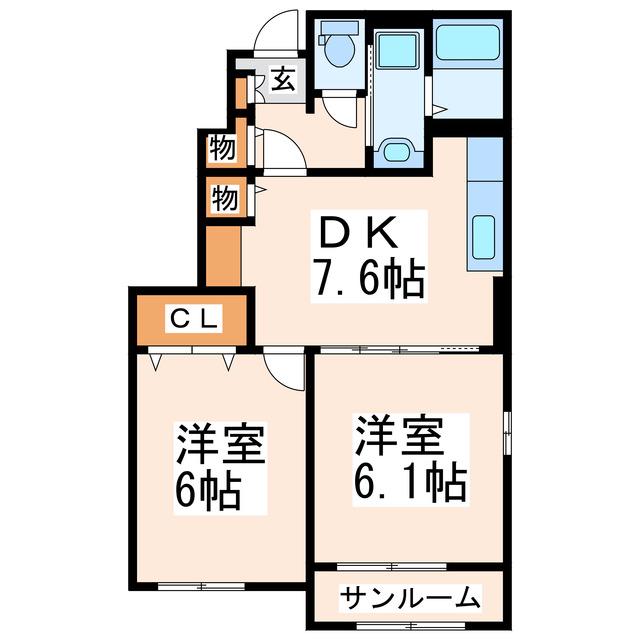 エスポワール(2DK/1階)の間取り写真