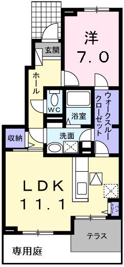グランソレイユ(1LDK/1階)の間取り写真