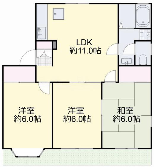 アヴェニール倉益 B(3LDK/1階)の間取り写真