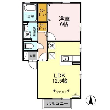 メイプルA(1LDK/1階)の間取り写真