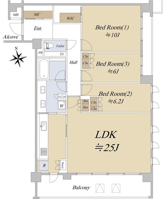 ウェリス麻布狸穴(3LDK/4階)の間取り写真