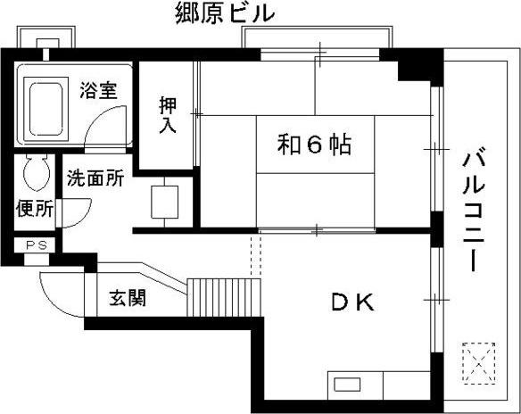郷原ビル(1DK/5階)の間取り写真