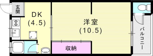 あまそらハイム氷室町A棟(1DK/2階)の間取り写真