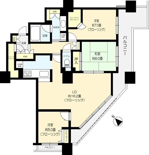 ベイマークスクエアシティコートタワー(3LDK/16階)の間取り写真