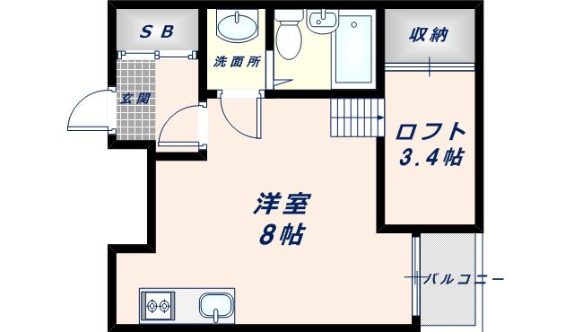 リバーライズ八戸ノ里(ワンルーム/2階)の間取り写真