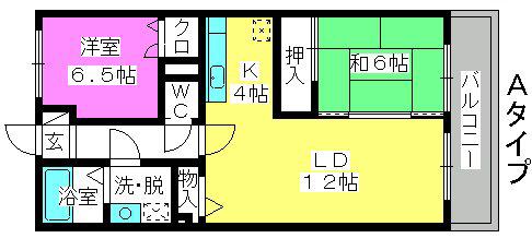 シックス板付(2LDK/3階)の間取り写真