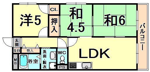 ロイヤル武庫之荘II番館(3LDK/4階)の間取り写真
