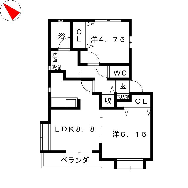 ドリームSEFA(2DK/1階)の間取り写真