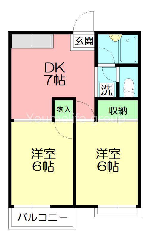 グランデュールテラス(2DK/2階)の間取り写真