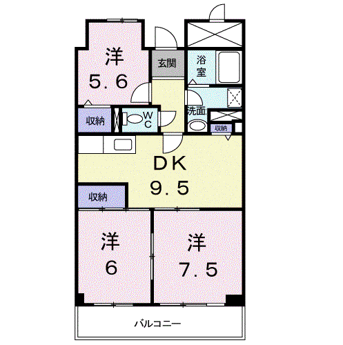 エステ-トピア小田原(3DK/2階)の間取り写真