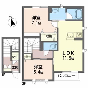 シャーメゾン リュタン(2LDK/2階)の間取り写真