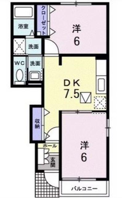 シエル・エトワール I(2DK/1階)の間取り写真