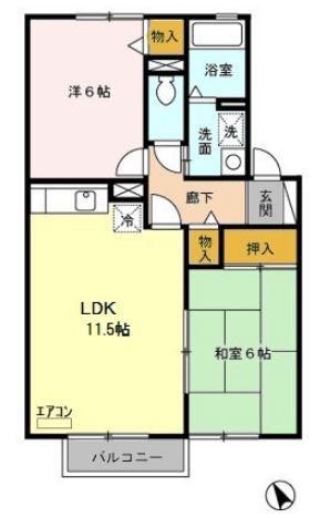 リヴィエールI/II(2LDK/2階)の間取り写真