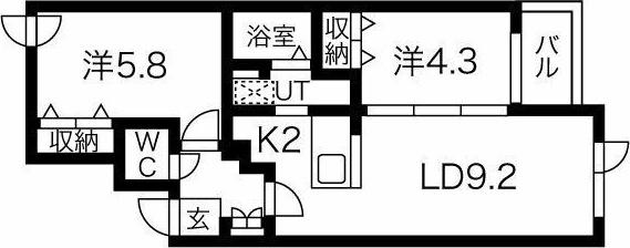 LA CORTE DEL SOLE(2LDK/2階)の間取り写真