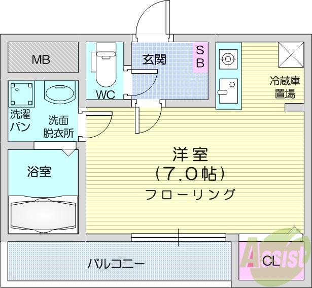 メゾンアルファ北仙台(1K/1階)の間取り写真