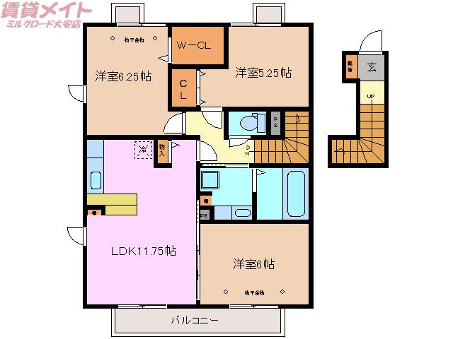 フィオレット エム A棟(3LDK/2階)の間取り写真