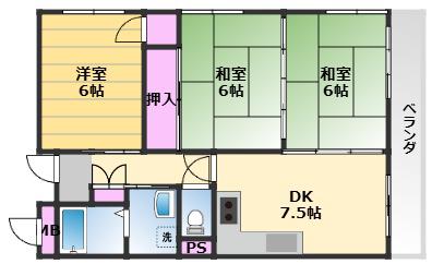 青い鳥ハイツ(3DK/4階)の間取り写真