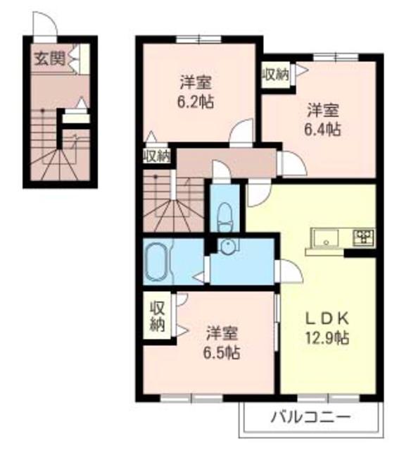 メゾン・フロイデ前沢 A棟(3LDK/2階)の間取り写真