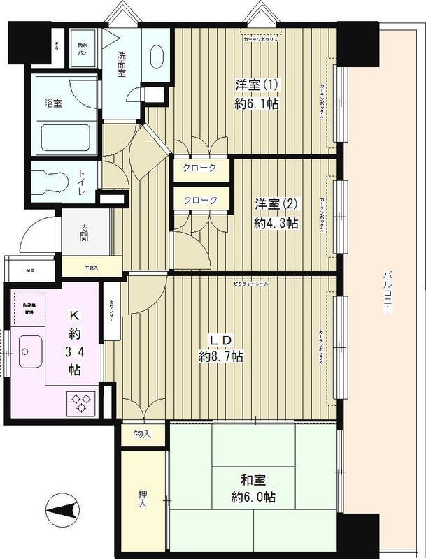 シェーヌ武蔵野(3LDK/6階)の間取り写真