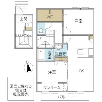 メゾン・ネージュブラン A(2LDK/2階)の間取り写真