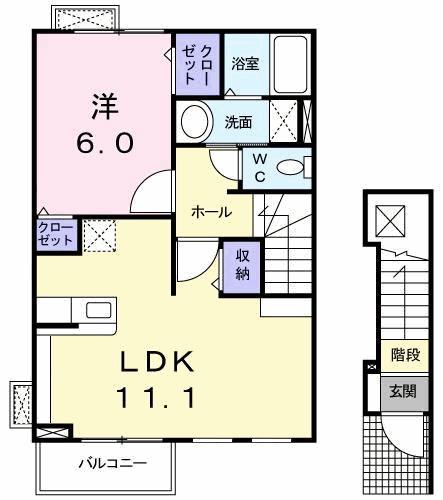 ジェルメ・ベル(1LDK/2階)の間取り写真