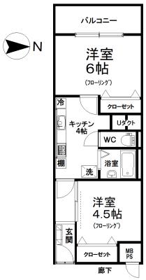 川口寿コーポ(2K/5階)の間取り写真