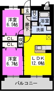 メゾンクレア愛宕南(2LDK/5階)の間取り写真