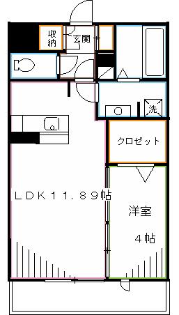 ハピネス武蔵野(1LDK/2階)の間取り写真