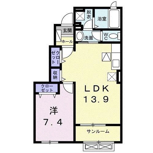 ヴェルデ・テラヤマI(1LDK/1階)の間取り写真