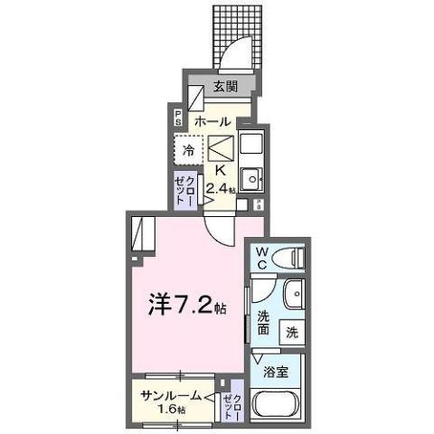 デュセル大財(1K/1階)の間取り写真