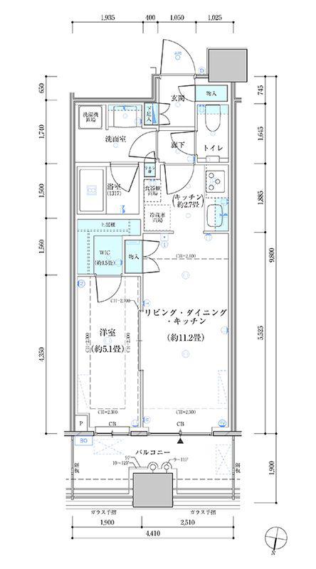 パークタワー勝どきサウス(1LDK/9階)の間取り写真